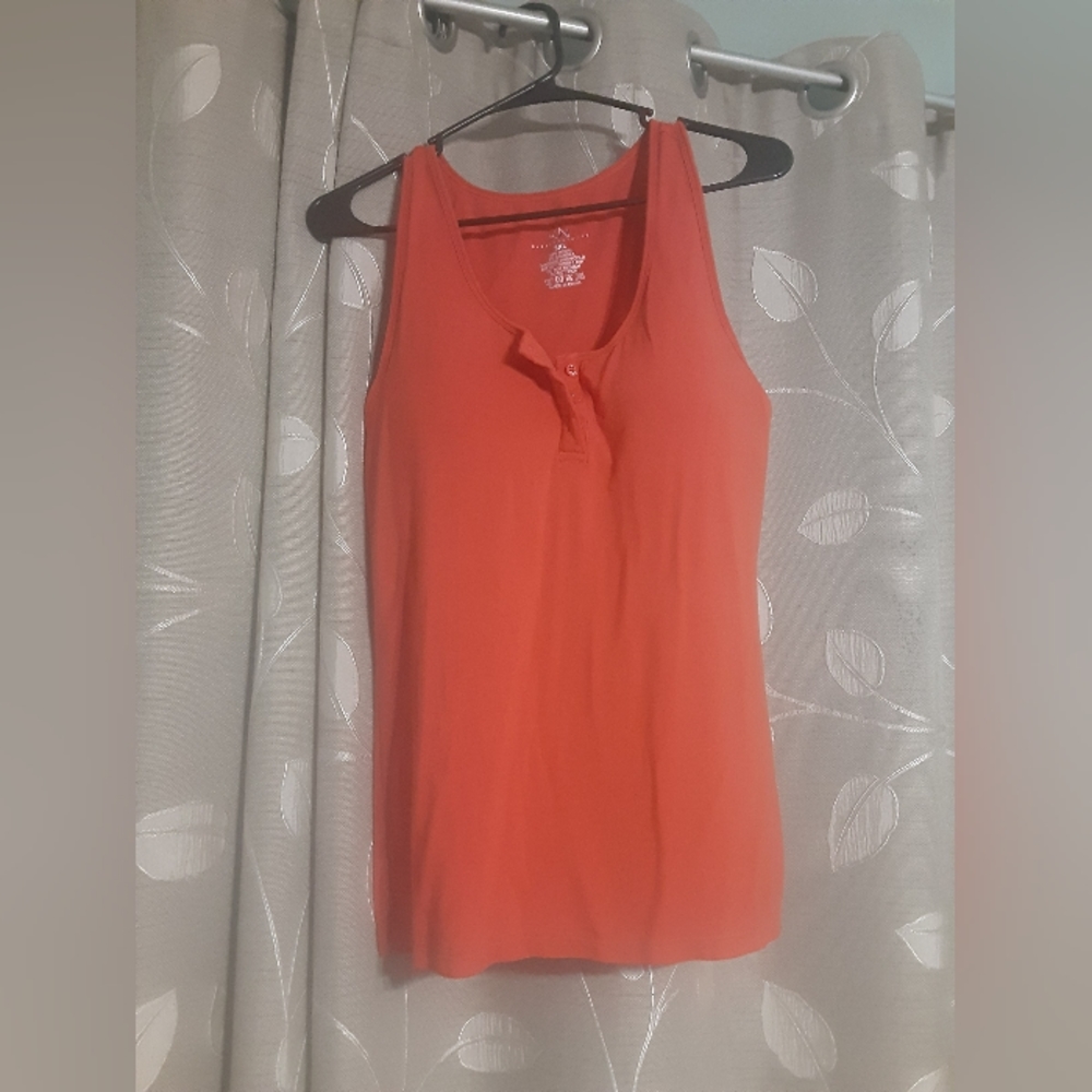 Klassy Network XXXL Orange Full Length Henley Tank Brami Top